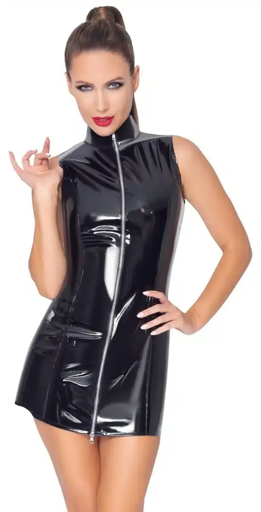 Black Level Lackkleid mit Zip - extra kurz und ärmellos L