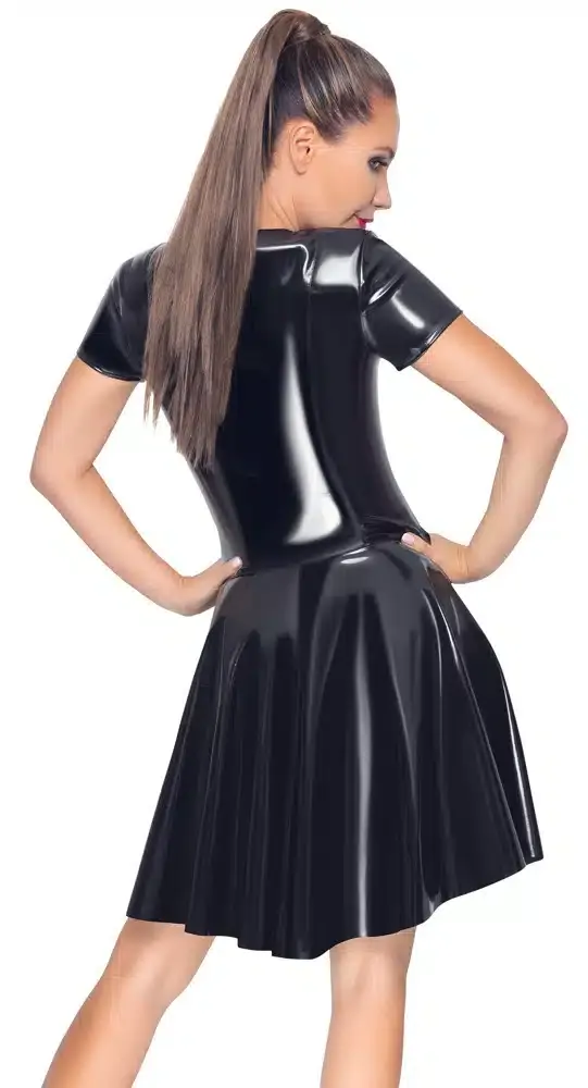 Black Level Lackkleid Zip L - Halbarm-Kleid aus Lack mit Vokuhila-Rock und Metall-Reißverschluss XL Black Level Lackkleid Zip L - Halbarm-Kleid aus Lack mit Vokuhila-Rock und Metall-Reißverschluss XL