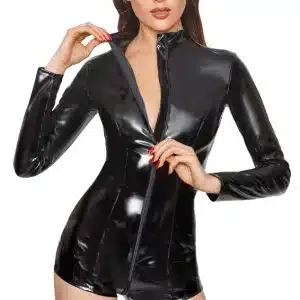 Black Level Lack Overall - Langarm, kurz Bein - 2-Wege-Reißverschluss - Figurnah - Clubwear-Glanzstück L Black Level Lack Overall - Langarm, kurz Bein - 2-Wege-Reißverschluss - Figurnah - Clubwear-Glanzstück L – Bild 3