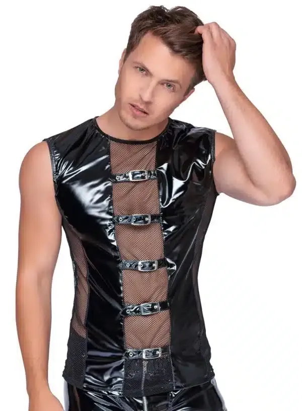 Black Level Lack H.Shirt S - Ärmelloses Shirt im Lack-Netz-Mix XL