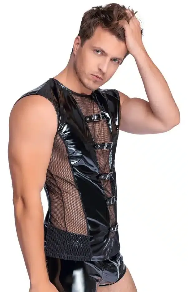 Black Level Lack H.Shirt S - Ärmelloses Shirt im Lack-Netz-Mix XL Black Level Lack H.Shirt S - Ärmelloses Shirt im Lack-Netz-Mix XL