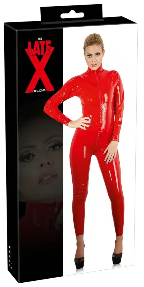 Late X Latex Catsuit - Sexy Einteiler mit Stehkragen und Reißverschluss 2XL
