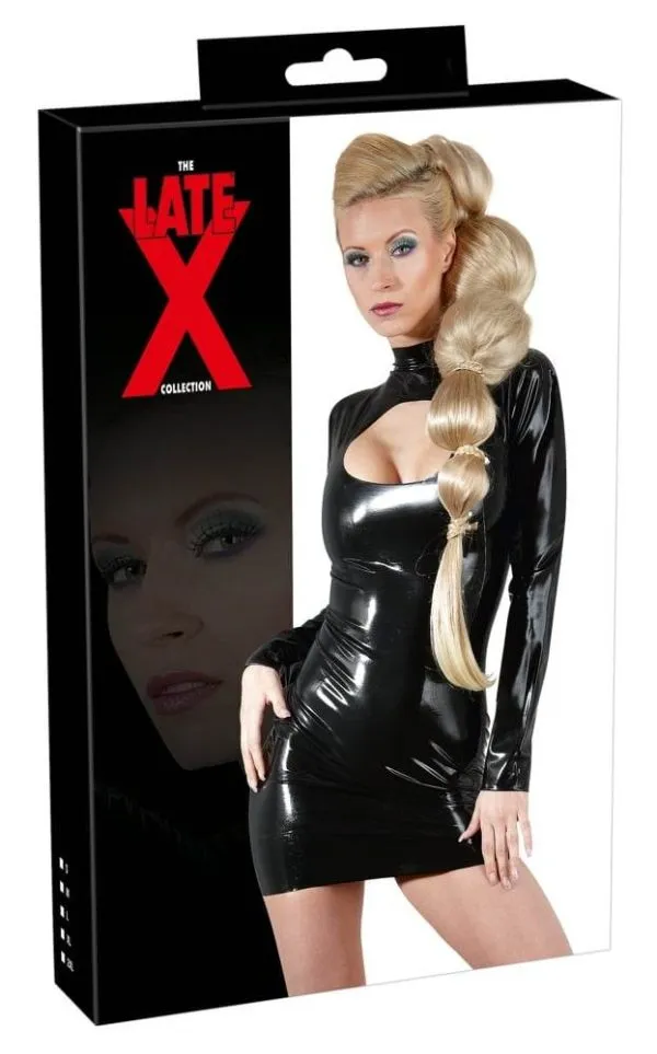 Late X Latexkleid mit Stehkragen und Ausschnitt XL