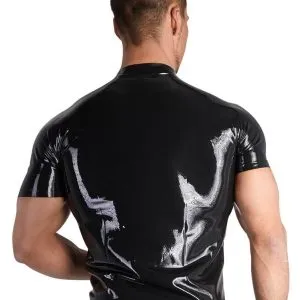 Late X - Glänzendes Herren Shirt mit Stehkragen und Reißverschluss L Late X - Glänzendes Herren Shirt mit Stehkragen und Reißverschluss L – Bild 3