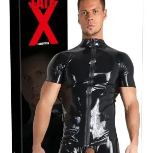 Late X - Glänzendes Herren Shirt mit Stehkragen und Reißverschluss M