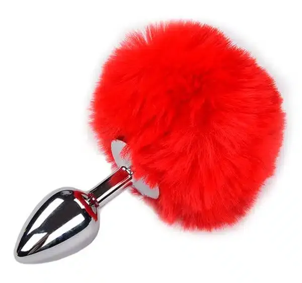 Alive Bunny-Play Analplug mit Puschel Silber/Rot Alive Bunny-Play Analplug mit Puschel Silber/Rot