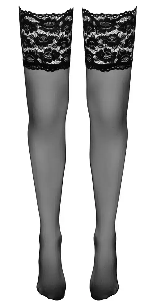 Cottelli LEGWEAR - Verführerische halterlose Strümpfe mit breiter Spitze 1 Cottelli LEGWEAR - Verführerische halterlose Strümpfe mit breiter Spitze 1 – Hollow B