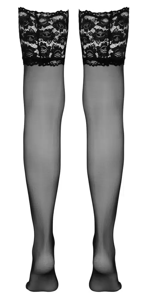 Cottelli LEGWEAR - Verführerische halterlose Strümpfe mit breiter Spitze 1 Cottelli LEGWEAR - Verführerische halterlose Strümpfe mit breiter Spitze 1 – Hollow Rueckseite