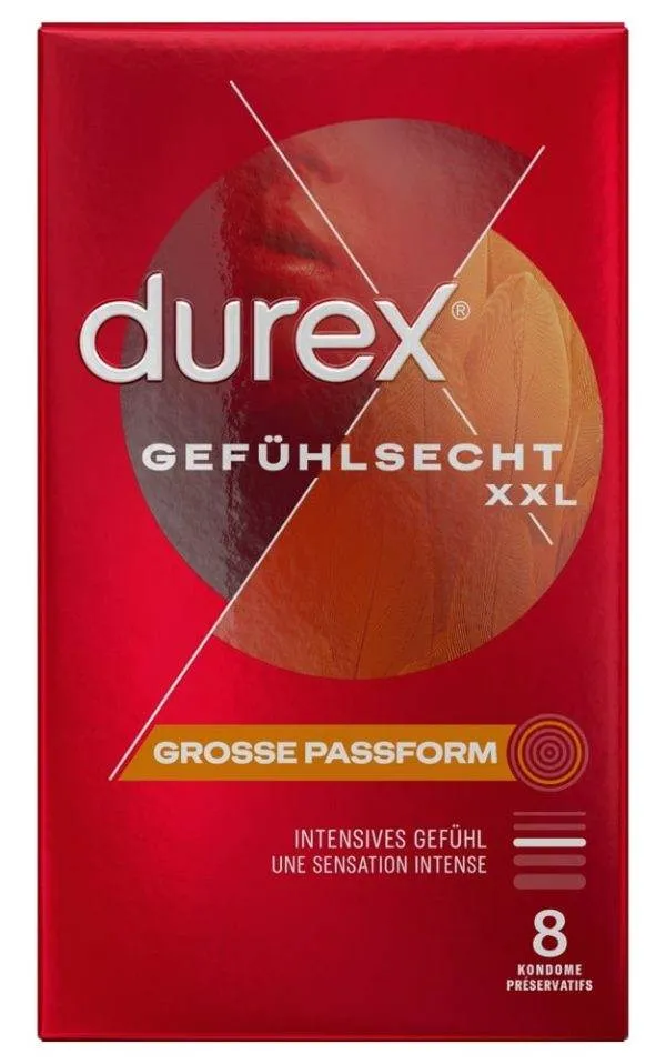 Durex Extra Groß - Dünne, transparente Kondome (8 Stück) (8 Stück) – Verpackung