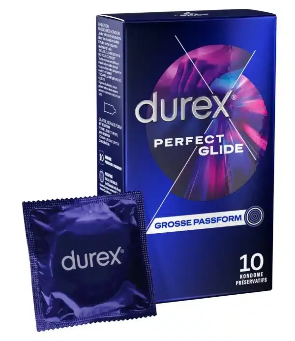 Durex Perfect Glide - Extra sichere, dickere Kondome mit viel Gleitgel (10 Stück) – A