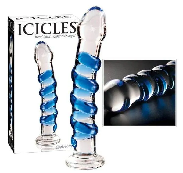 Icicles Glasdildo mit Reizspirale Transparent/Blau Icicles Glasdildo mit Reizspirale Transparent/Blau