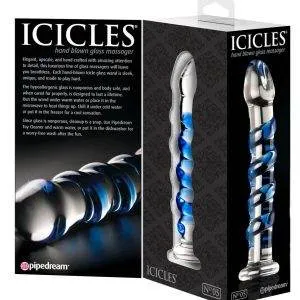 Icicles Glasdildo mit Reizspirale Transparent/Blau Icicles Glasdildo mit Reizspirale Transparent/Blau – Verpackung B