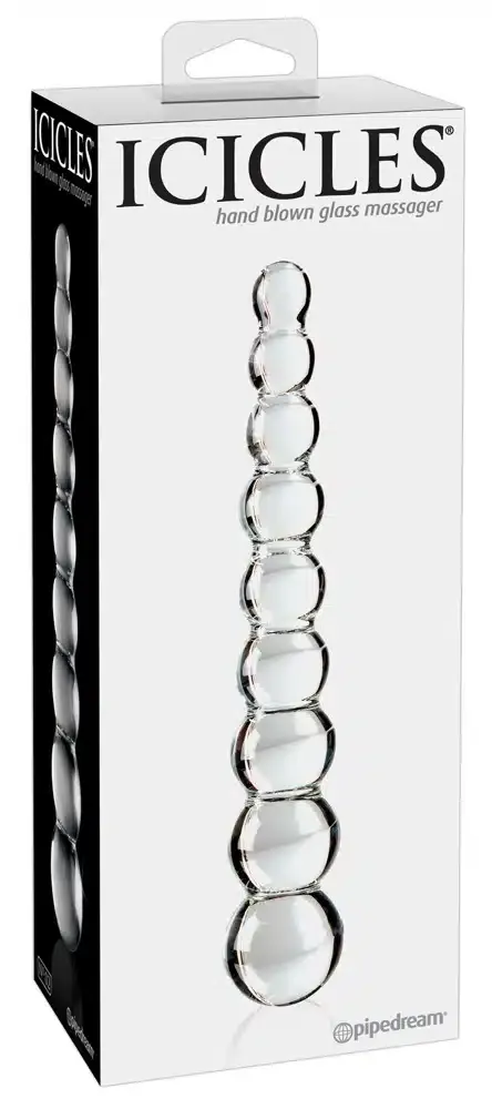 Icicles Glasdildo - Raffiniertes Kugeldesign für heiße Lust – Verpackung