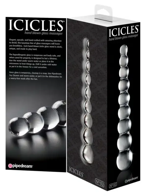 Icicles Glasdildo - Raffiniertes Kugeldesign für heiße Lust – Verpackung B