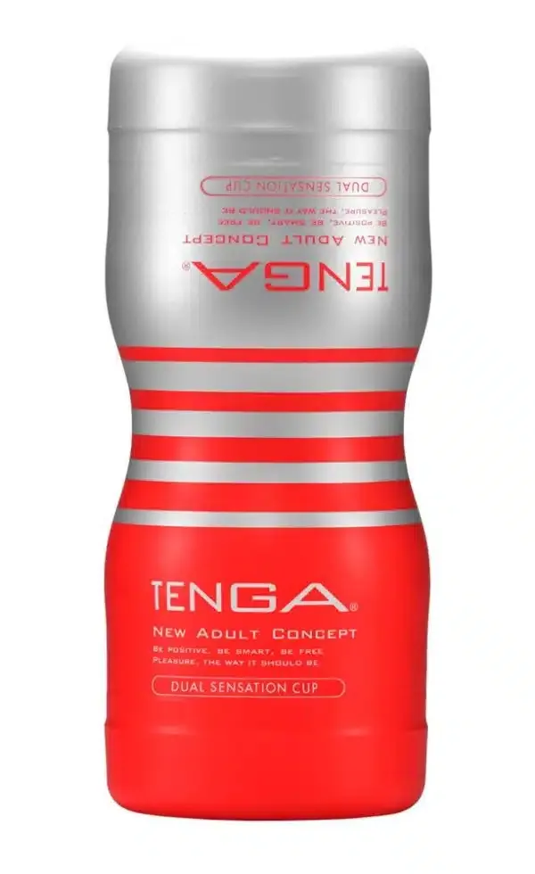TENGA Dual Sensation Cup - Einweg-Masturbator mit 2 Öffnungen Rot/Silber – A