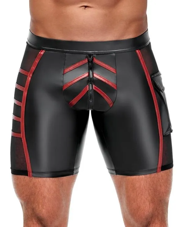 NEK Eng geschnittene Shorts Schwarz/Rot , Mattlook, Reißverschluss, Klappentasche Schwarz/Rot Größe M