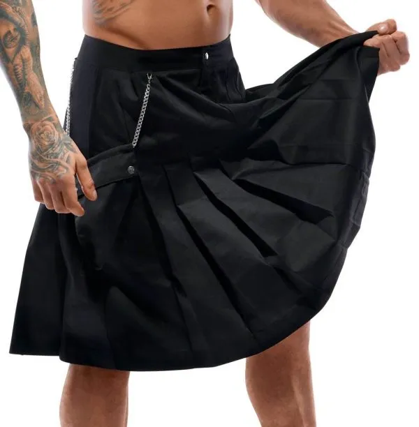 Svenjoyment Herren Kilt-Rock, inkl. Tasche | Schwarz, knielang | Bewegungsfreiheit schwarz Größe 2XL Svenjoyment Herren Kilt-Rock, inkl. Tasche | Schwarz, knielang | Bewegungsfreiheit schwarz Größe 2XL