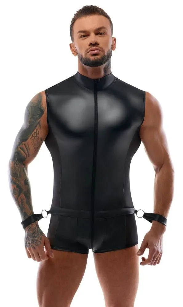 Svenjoyment Bondage Ärmelloser Overall & Handfesseln, Mattlook mit Netz-Einsätzen schwarz Größe M Svenjoyment Bondage Ärmelloser Overall & Handfesseln, Mattlook mit Netz-Einsätzen schwarz Größe M