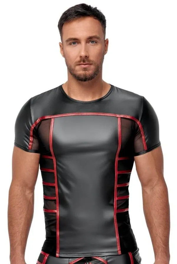 NEK Enges Shirt Schwarz/Rot - Aufregender Material-Mix Schwarz/Rot Größe M NEK Enges Shirt Schwarz/Rot - Aufregender Material-Mix Schwarz/Rot Größe M