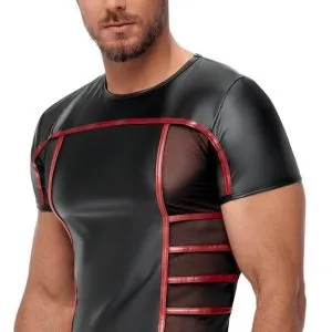 NEK Enges Shirt Schwarz/Rot - Aufregender Material-Mix Schwarz/Rot Größe M NEK Enges Shirt Schwarz/Rot - Aufregender Material-Mix Schwarz/Rot Größe M – Bild 3