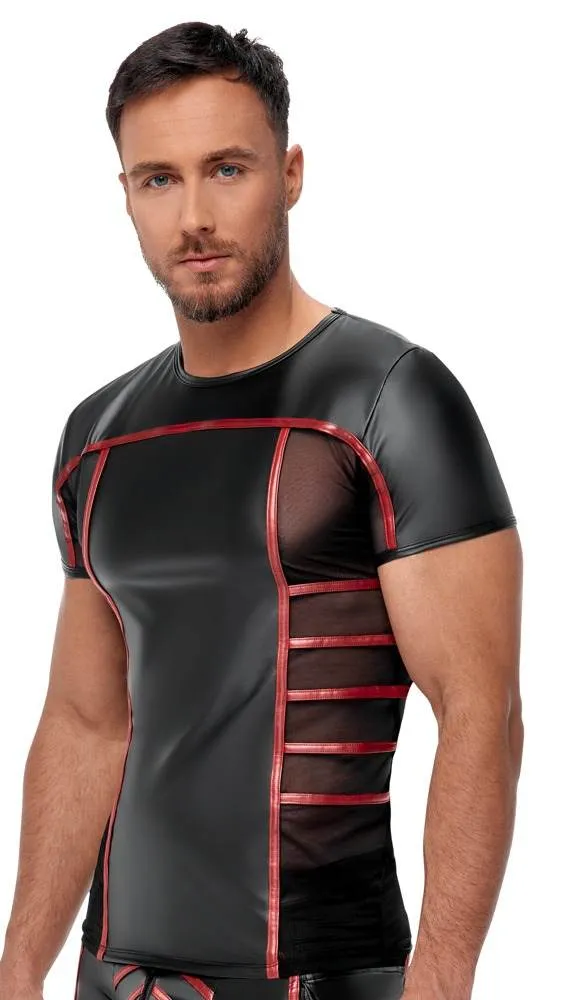NEK Enges Shirt Schwarz/Rot - Aufregender Material-Mix Schwarz/Rot Größe M NEK Enges Shirt Schwarz/Rot - Aufregender Material-Mix Schwarz/Rot Größe M