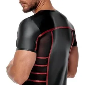 NEK Enges Shirt Schwarz/Rot - Aufregender Material-Mix Schwarz/Rot Größe M NEK Enges Shirt Schwarz/Rot - Aufregender Material-Mix Schwarz/Rot Größe M – Bild 4