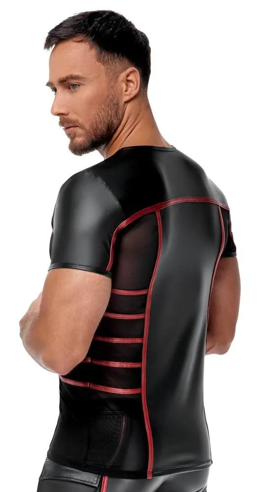 NEK Enges Shirt Schwarz/Rot - Aufregender Material-Mix Schwarz/Rot Größe M NEK Enges Shirt Schwarz/Rot - Aufregender Material-Mix Schwarz/Rot Größe M