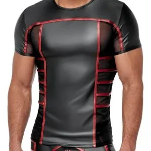 NEK Enges Shirt Schwarz/Rot - Aufregender Material-Mix Schwarz/Rot Größe M NEK Enges Shirt Schwarz/Rot - Aufregender Material-Mix Schwarz/Rot Größe M – Bild 5
