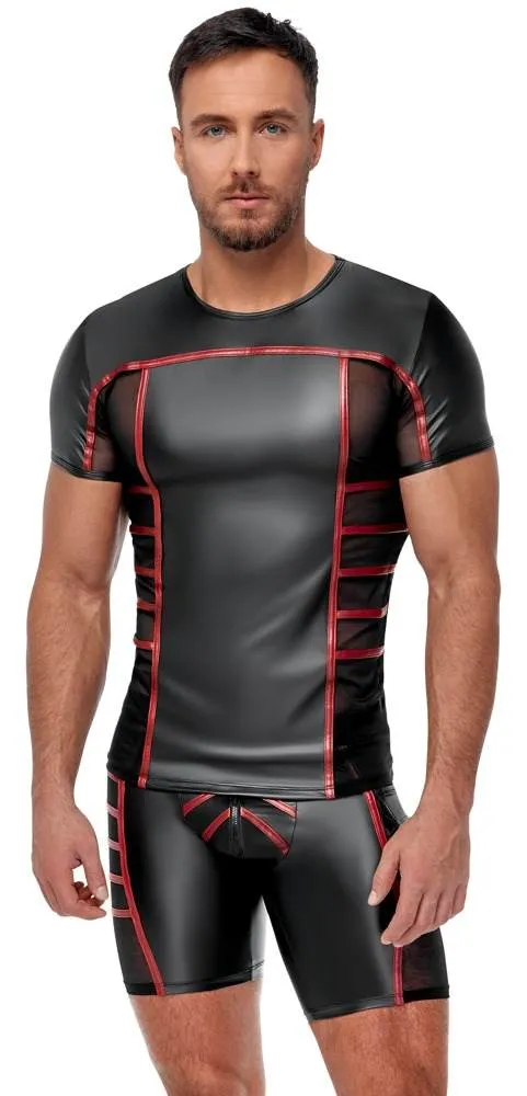 NEK Enges Shirt Schwarz/Rot - Aufregender Material-Mix Schwarz/Rot Größe M NEK Enges Shirt Schwarz/Rot - Aufregender Material-Mix Schwarz/Rot Größe M