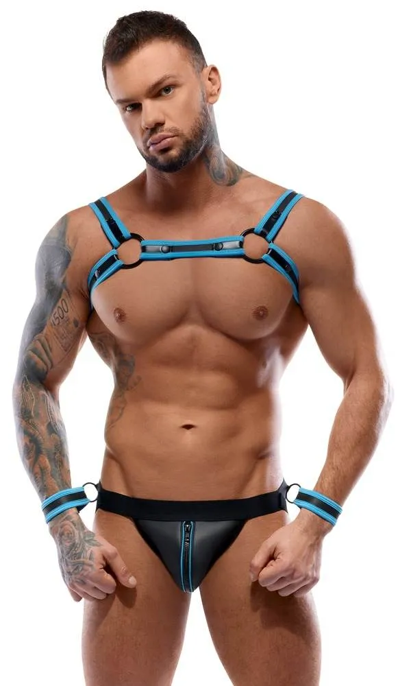 Svenjoyment Bondage Jockset Schwarz/Blau, Neopren-Optik, inkl. Handfesseln Schwarz/Blau Größe S Svenjoyment Bondage Jockset Schwarz/Blau, Neopren-Optik, inkl. Handfesseln Schwarz/Blau Größe S
