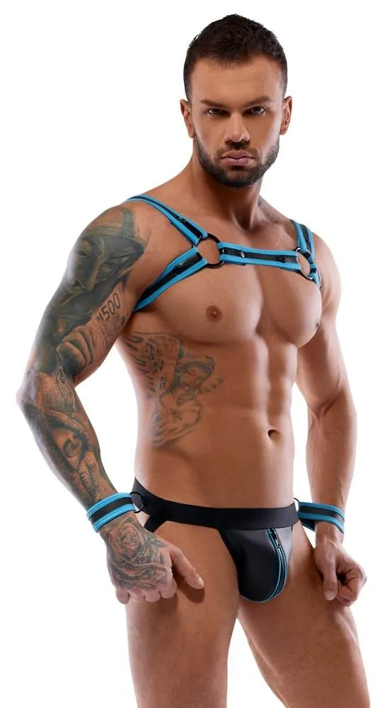 Svenjoyment Bondage Jockset Schwarz/Blau, Neopren-Optik, inkl. Handfesseln Schwarz/Blau Größe S Svenjoyment Bondage Jockset Schwarz/Blau, Neopren-Optik, inkl. Handfesseln Schwarz/Blau Größe S