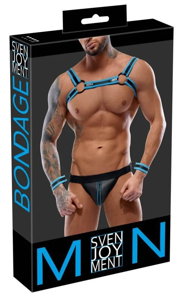 21804641701_verp Svenjoyment Bondage Jockset Schwarz/Blau, Neopren-Optik, inkl. Handfesseln Schwarz/Blau Größe S