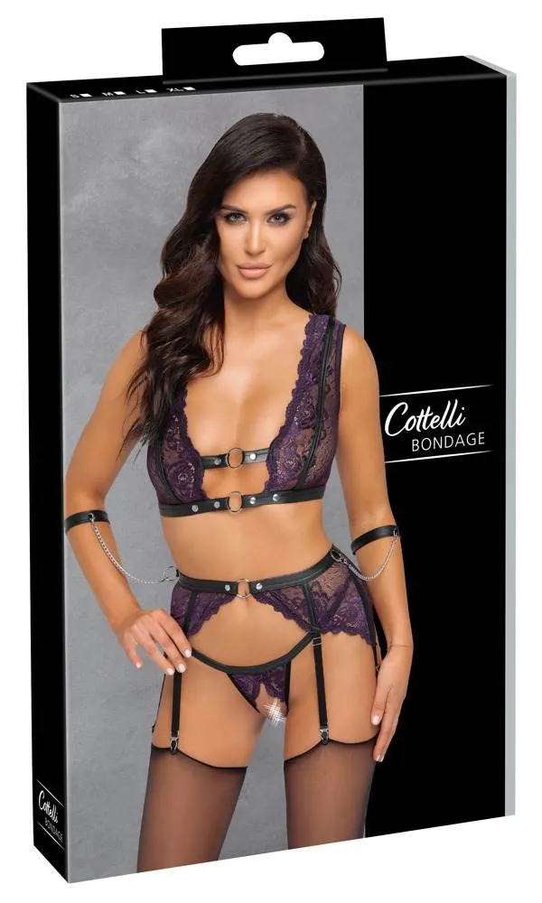 22144401021_verp Cottelli BONDAGE BH-Set mit Handfesseln Schwarz/Lila Größe M