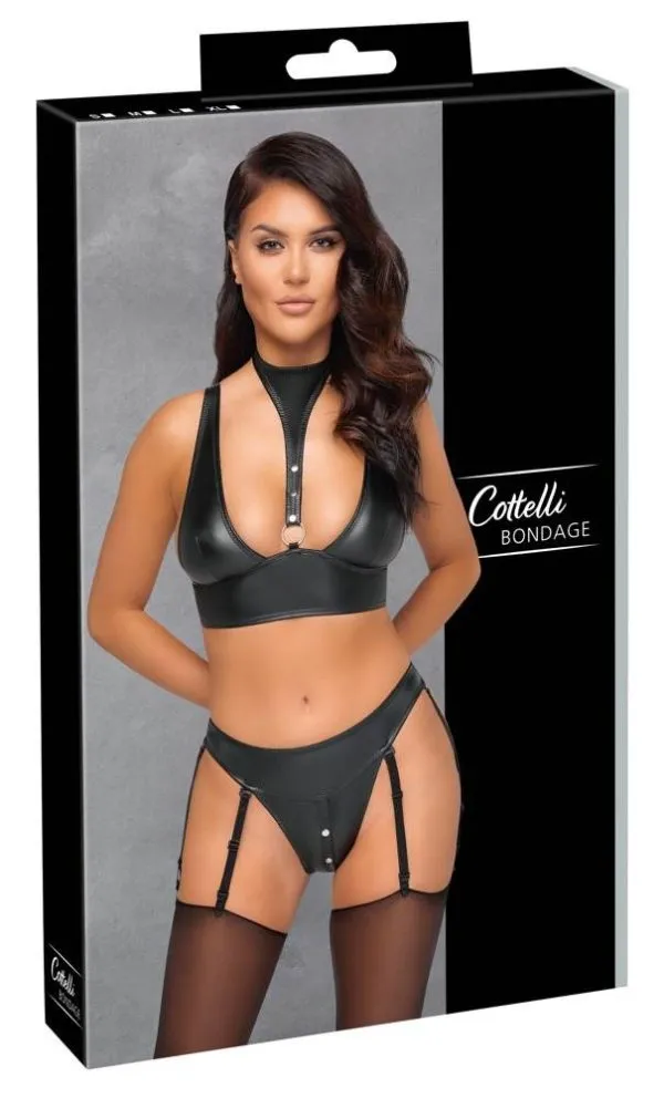 22144581021_verp Cottelli BONDAGE BH Set, Mattlook, mit Halsband & Straps-Slip schwarz Größe S