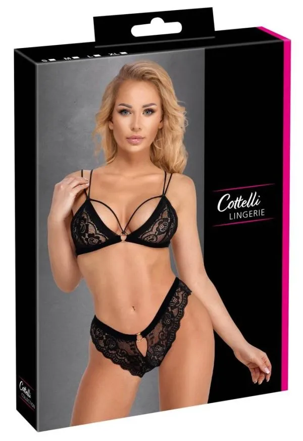 22144901021_verp Cottelli LINGERIE BH Set Spitze S - Soft-BH und Slip im Set, stimulierende Perlenkette schwarz Größe S