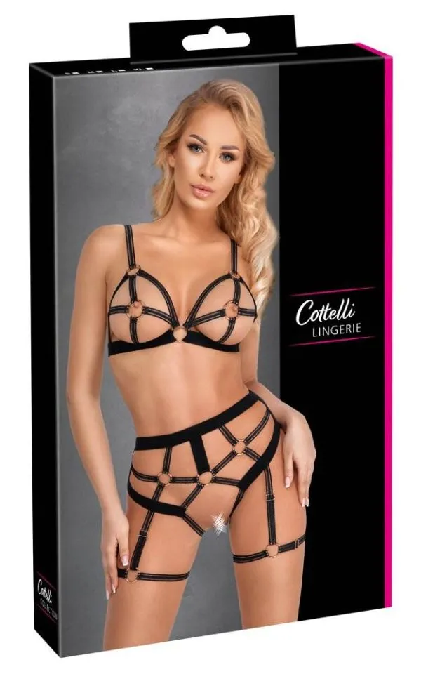 22145041021_verp Cottelli LINGERIE Ouvert-Set mit Harness-Style schwarz Größe L