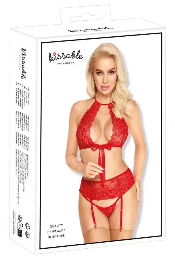 kissable Strapsset in Rot, exklusives Set aus Spitze mit goldfarbenen Details rot Größe L/XL