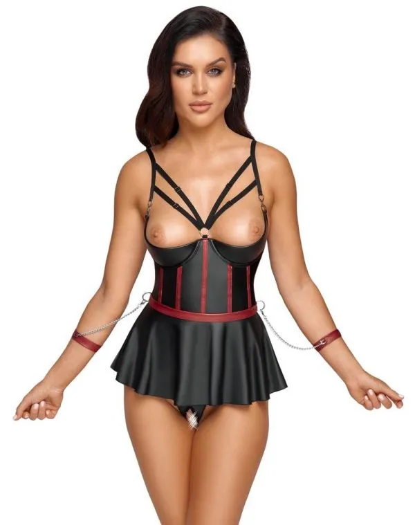 Cottelli BONDAGE - Hebeset mit String ouvert & Armfesseln Schwarz/Rot Größe 80B/M Cottelli BONDAGE - Hebeset mit String ouvert & Armfesseln Schwarz/Rot Größe 80B/M