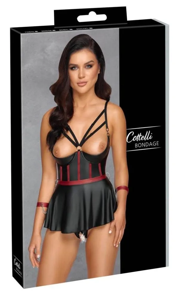 22213301231_verp Cottelli BONDAGE - Hebeset mit String ouvert & Armfesseln Schwarz/Rot Größe 80B/M