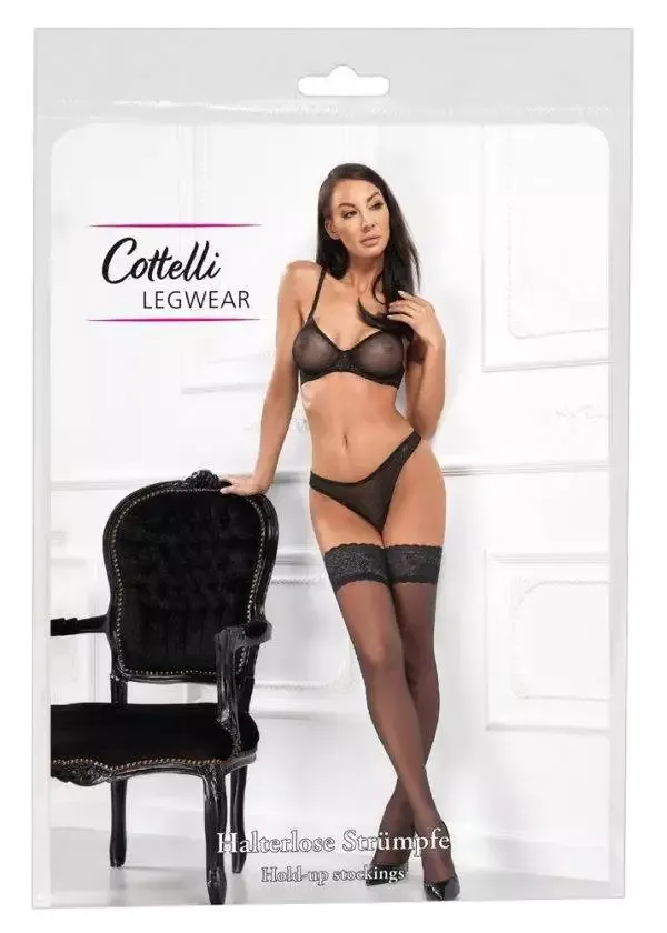 Cottelli LEGWEAR - Halterlose Spitzenstrümpfe, 20 den schwarz Größe 1