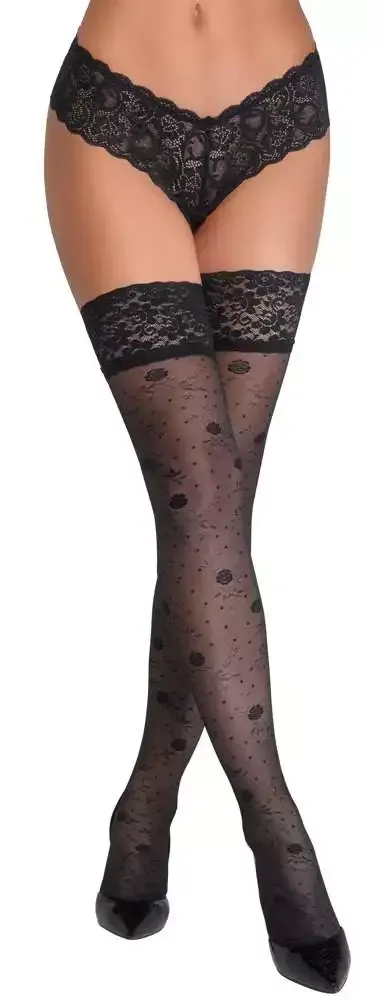 Cottelli LEGWEAR - Rosenmuster Halterlose Strümpfe schwarz Größe 1 Cottelli LEGWEAR - Rosenmuster Halterlose Strümpfe schwarz Größe 1