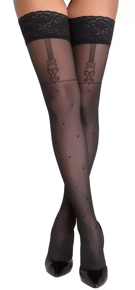 Cottelli LEGWEAR - Halterlose Strümpfe mit Pünktchen und Strapsen schwarz Größe 3