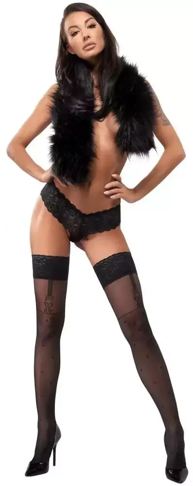 Cottelli LEGWEAR - Halterlose Strümpfe mit Pünktchen und Strapsen schwarz Größe 3 Cottelli LEGWEAR - Halterlose Strümpfe mit Pünktchen und Strapsen schwarz Größe 3
