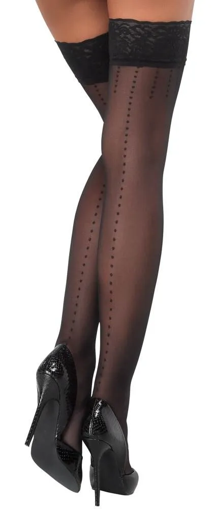 Cottelli LEGWEAR - Halterlose Strümpfe mit Pünktchen & Spitzenabschluss schwarz Größe 4