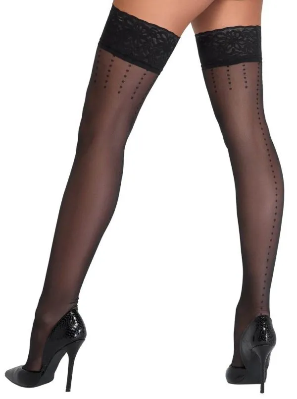Cottelli LEGWEAR - Halterlose Strümpfe mit Pünktchen & Spitzenabschluss schwarz Größe 4