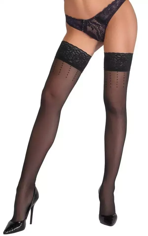 Cottelli LEGWEAR - Halterlose Strümpfe mit Pünktchen & Spitzenabschluss schwarz Größe 4 Cottelli LEGWEAR - Halterlose Strümpfe mit Pünktchen & Spitzenabschluss schwarz Größe 4
