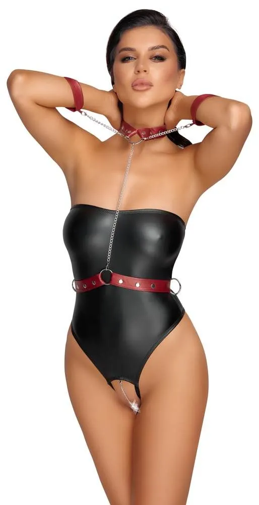 Cottelli BONDAGE Tubebody Bondage - Schulterfreier Stringbody ouvert Schwarz/Rot Größe S Cottelli BONDAGE Tubebody Bondage - Schulterfreier Stringbody ouvert Schwarz/Rot Größe S