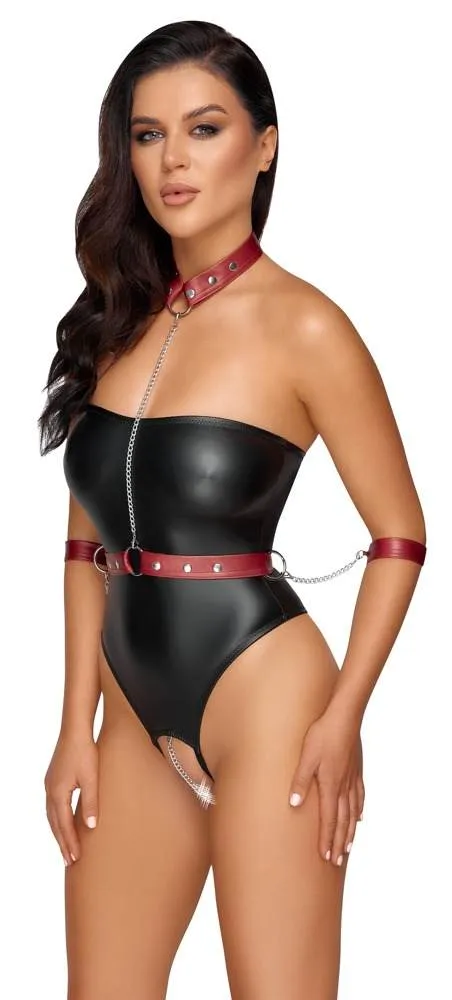 Cottelli BONDAGE Tubebody Bondage - Schulterfreier Stringbody ouvert Schwarz/Rot Größe S Cottelli BONDAGE Tubebody Bondage - Schulterfreier Stringbody ouvert Schwarz/Rot Größe S