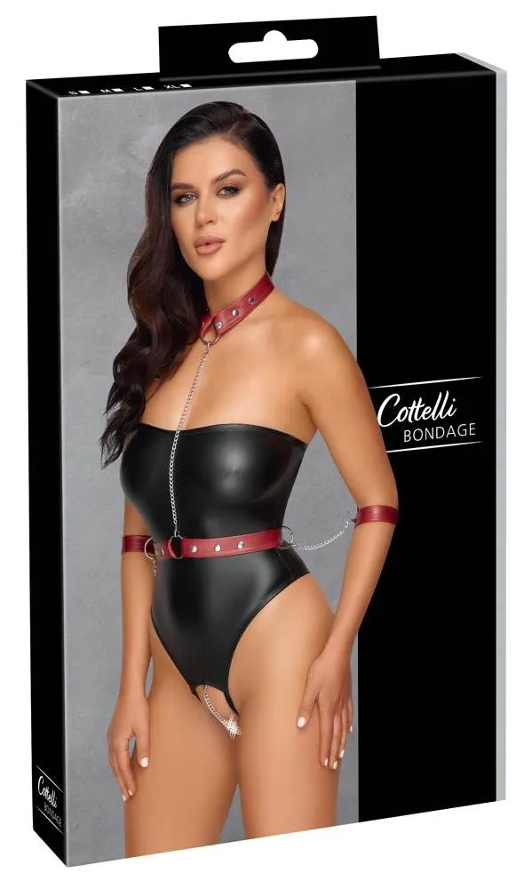 26434991021_verp Cottelli BONDAGE Tubebody Bondage - Schulterfreier Stringbody ouvert Schwarz/Rot Größe S