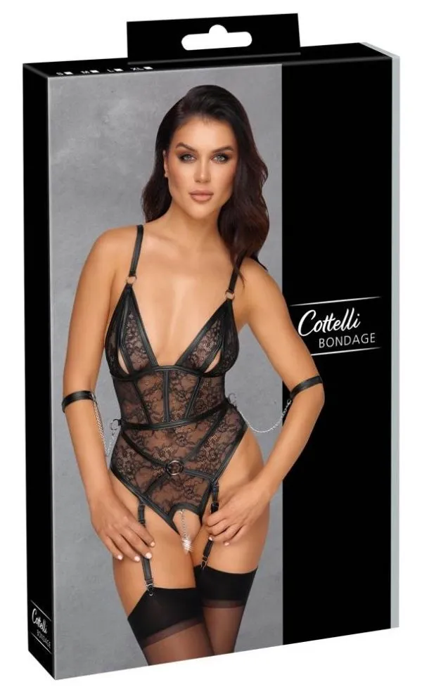 26435021021_verp Cottelli BONDAGE Spitzen-Body mit Handfesseln schwarz Größe XL